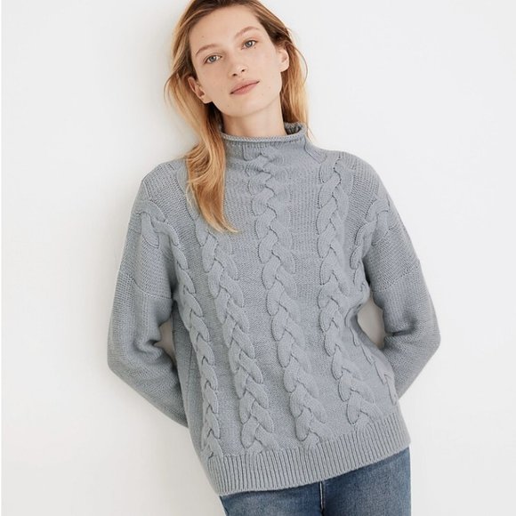 White Grenville Cableknit Mockneck Sweater - Picture 1 of 5